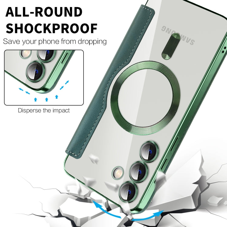 For Samsung Galaxy S25+ 5G Shield MagSafe RFID Anti-theft Leather Phone Case(Green)