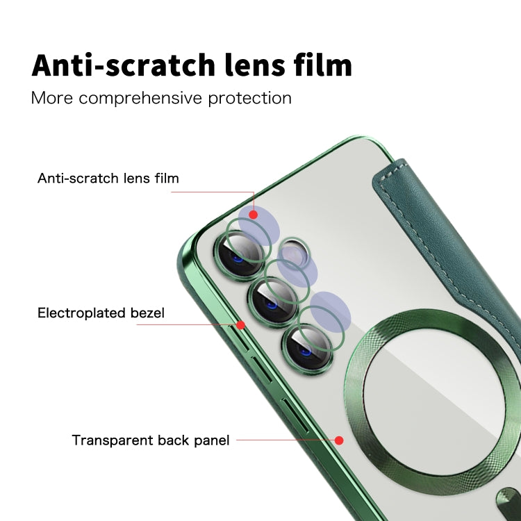 For Samsung Galaxy S25+ 5G Shield MagSafe RFID Anti-theft Leather Phone Case(Green)