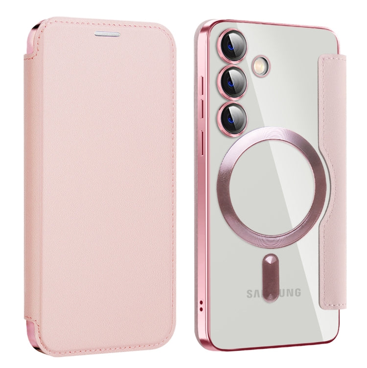 For Samsung Galaxy S25+ 5G Shield MagSafe RFID Anti-theft Leather Phone Case(Pink)
