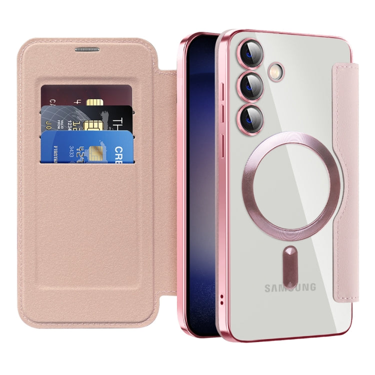 For Samsung Galaxy S25+ 5G Shield MagSafe RFID Anti-theft Leather Phone Case(Pink)