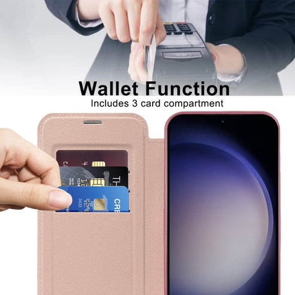For Samsung Galaxy S25+ 5G Shield MagSafe RFID Anti-theft Leather Phone Case(Pink)