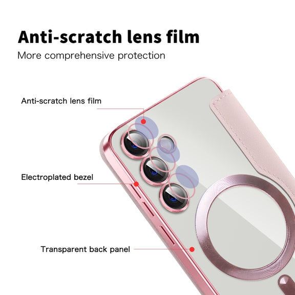 For Samsung Galaxy S25+ 5G Shield MagSafe RFID Anti-theft Leather Phone Case(Pink)