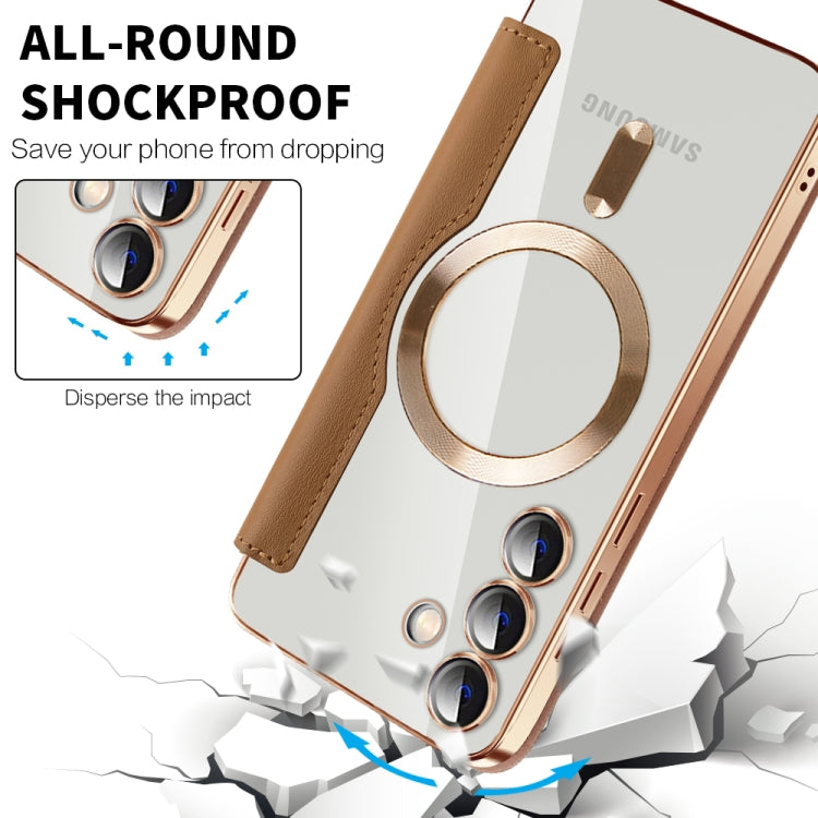 For Samsung Galaxy S25+ 5G Shield MagSafe RFID Anti-theft Leather Phone Case(Brown)