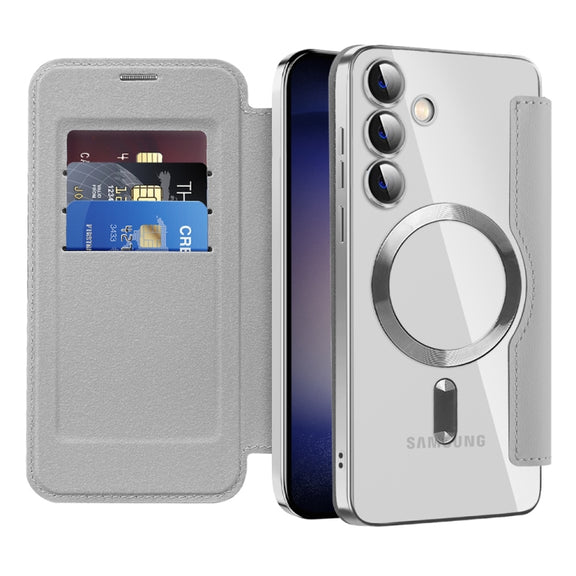 For Samsung Galaxy S25+ 5G Shield MagSafe RFID Anti-theft Leather Phone Case(Grey)