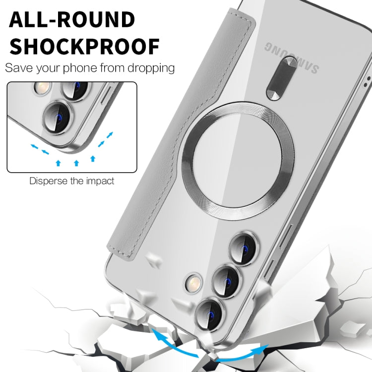 For Samsung Galaxy S25+ 5G Shield MagSafe RFID Anti-theft Leather Phone Case(Grey)