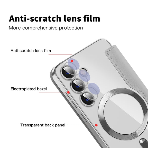 For Samsung Galaxy S25+ 5G Shield MagSafe RFID Anti-theft Leather Phone Case(Grey)