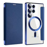 For Samsung Galaxy S25 Ultra 5G Shield MagSafe RFID Anti-theft Leather Phone Case(Dark Blue)