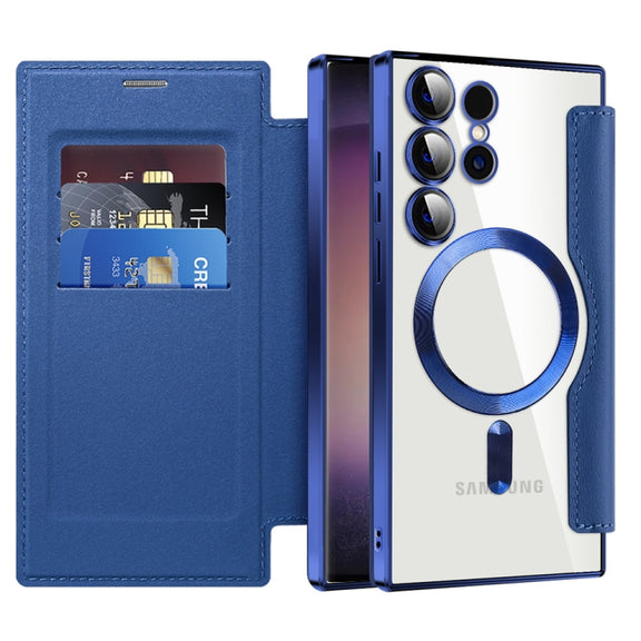 For Samsung Galaxy S25 Ultra 5G Shield MagSafe RFID Anti-theft Leather Phone Case(Dark Blue)