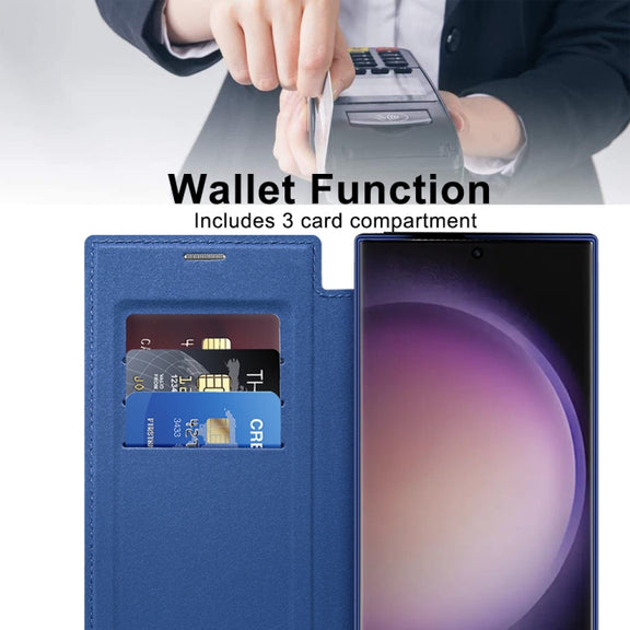 For Samsung Galaxy S25 Ultra 5G Shield MagSafe RFID Anti-theft Leather Phone Case(Dark Blue)