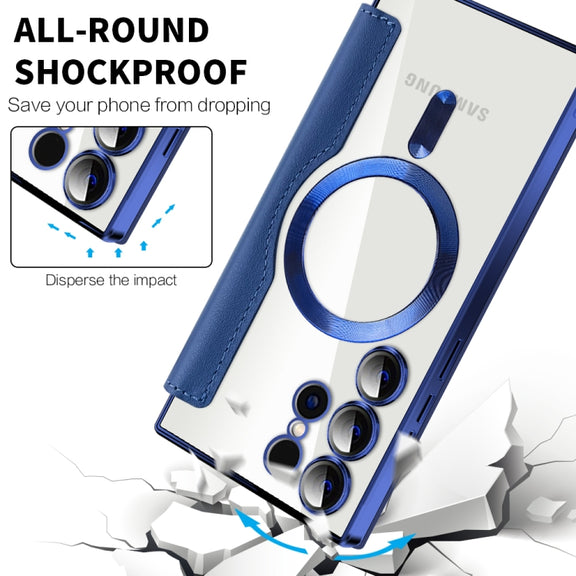 For Samsung Galaxy S25 Ultra 5G Shield MagSafe RFID Anti-theft Leather Phone Case(Dark Blue)