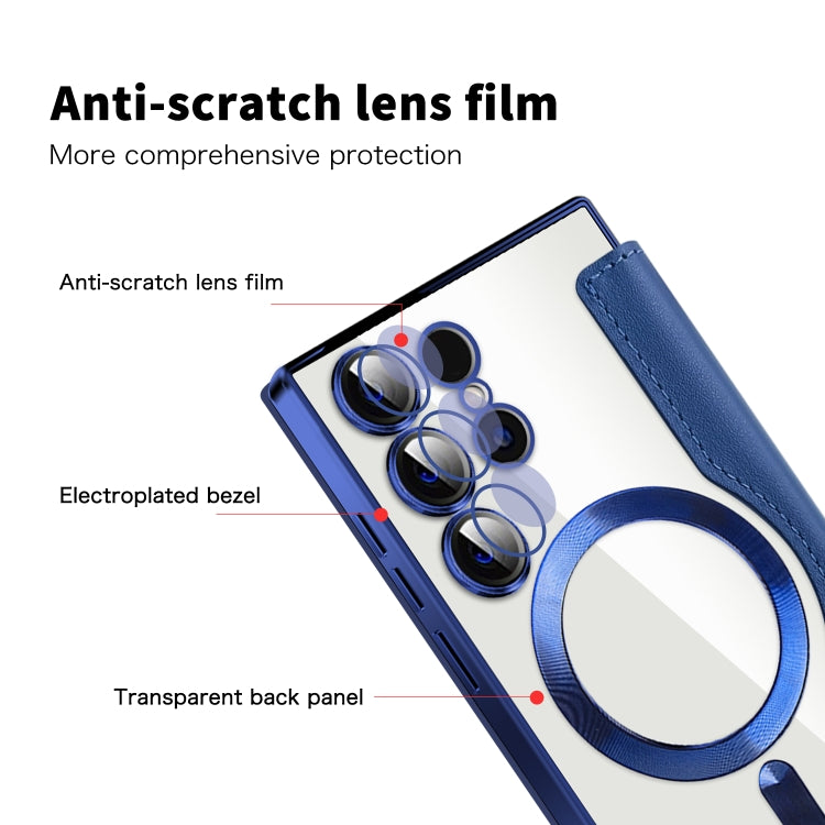 For Samsung Galaxy S25 Ultra 5G Shield MagSafe RFID Anti-theft Leather Phone Case(Dark Blue)