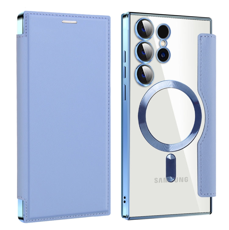 For Samsung Galaxy S25 Ultra 5G Shield MagSafe RFID Anti-theft Leather Phone Case(Blue)