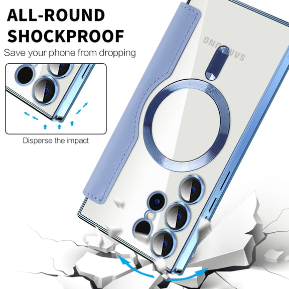 For Samsung Galaxy S25 Ultra 5G Shield MagSafe RFID Anti-theft Leather Phone Case(Blue)