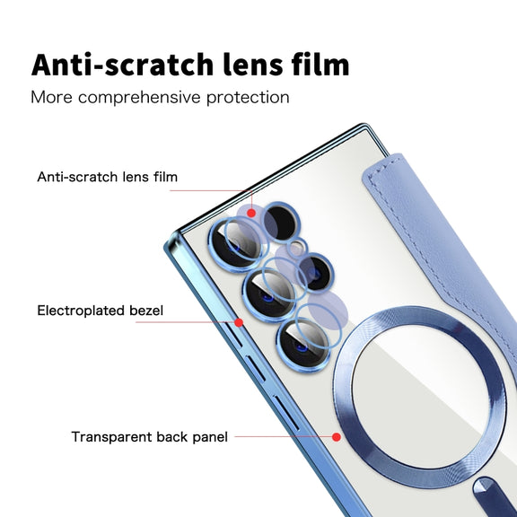 For Samsung Galaxy S25 Ultra 5G Shield MagSafe RFID Anti-theft Leather Phone Case(Blue)