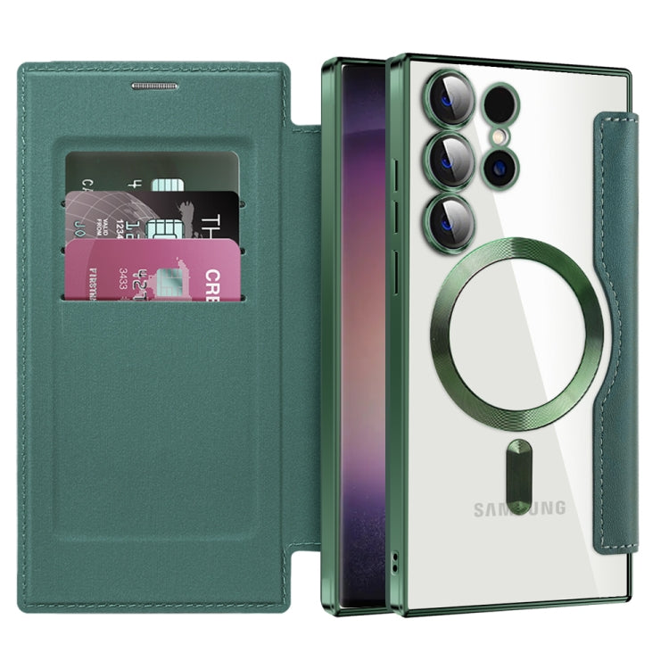 For Samsung Galaxy S25 Ultra 5G Shield MagSafe RFID Anti-theft Leather Phone Case(Green)