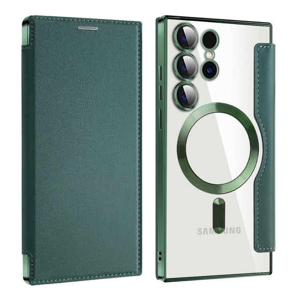 For Samsung Galaxy S25 Ultra 5G Shield MagSafe RFID Anti-theft Leather Phone Case(Green)