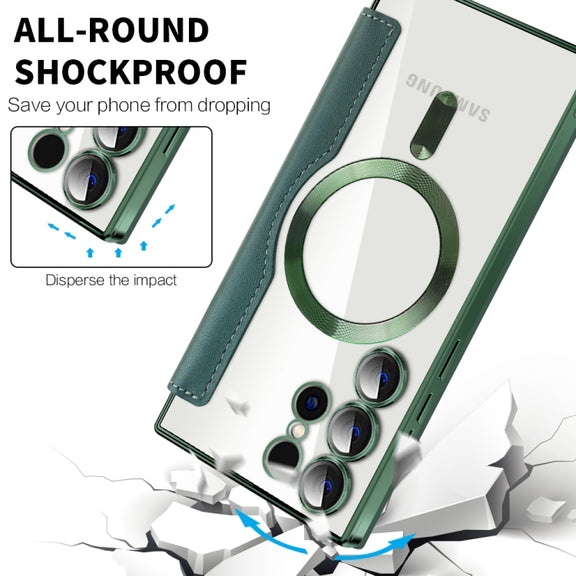 For Samsung Galaxy S25 Ultra 5G Shield MagSafe RFID Anti-theft Leather Phone Case(Green)