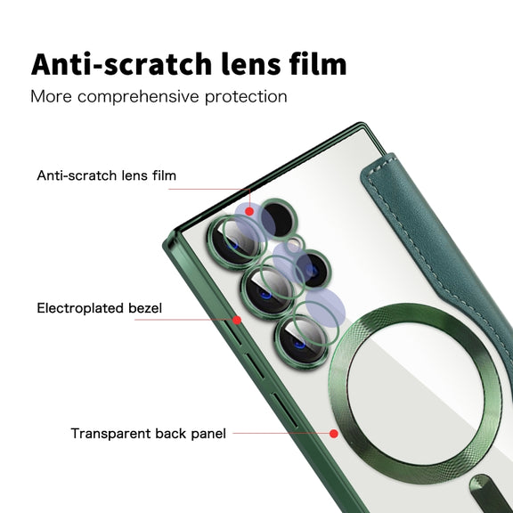 For Samsung Galaxy S25 Ultra 5G Shield MagSafe RFID Anti-theft Leather Phone Case(Green)