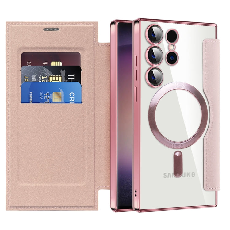 For Samsung Galaxy S25 Ultra 5G Shield MagSafe RFID Anti-theft Leather Phone Case(Pink)