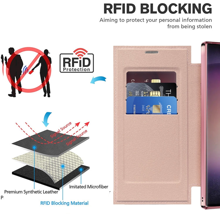 For Samsung Galaxy S25 Ultra 5G Shield MagSafe RFID Anti-theft Leather Phone Case(Pink)