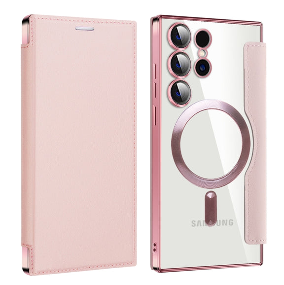 For Samsung Galaxy S25 Ultra 5G Shield MagSafe RFID Anti-theft Leather Phone Case(Pink)
