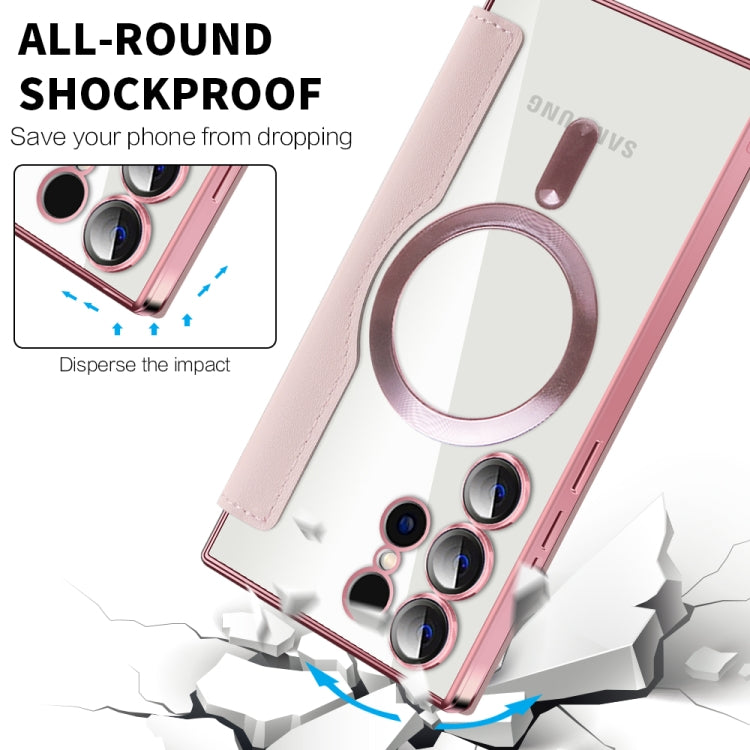 For Samsung Galaxy S25 Ultra 5G Shield MagSafe RFID Anti-theft Leather Phone Case(Pink)