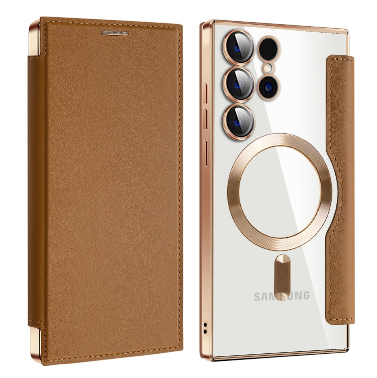 For Samsung Galaxy S25 Ultra 5G Shield MagSafe RFID Anti-theft Leather Phone Case(Brown)