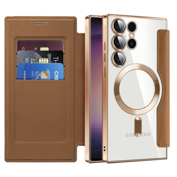 For Samsung Galaxy S25 Ultra 5G Shield MagSafe RFID Anti-theft Leather Phone Case(Brown)