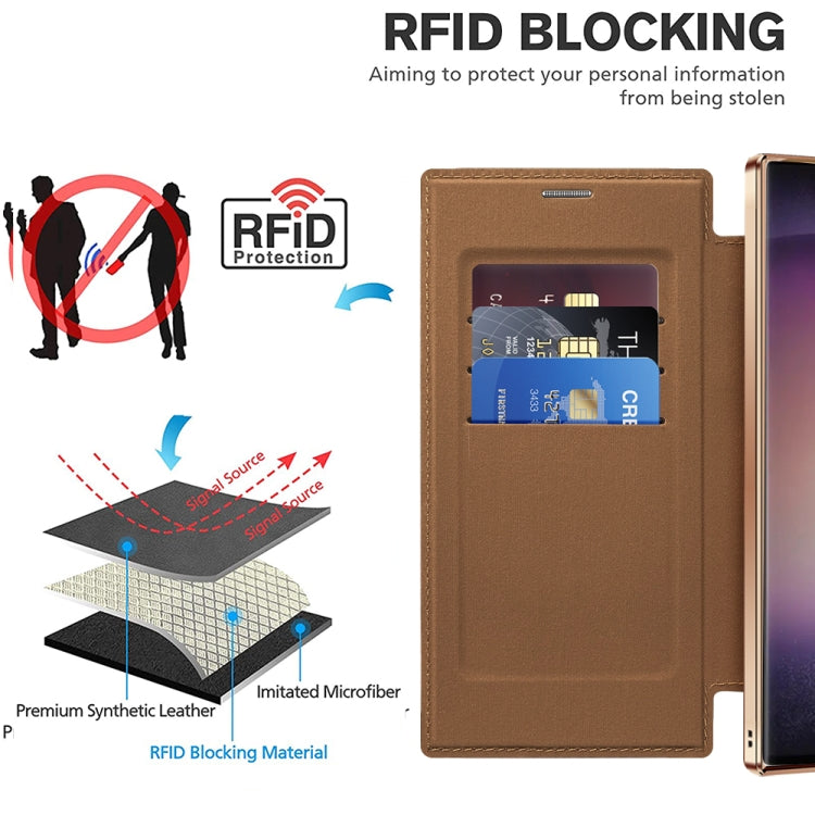 For Samsung Galaxy S25 Ultra 5G Shield MagSafe RFID Anti-theft Leather Phone Case(Brown)