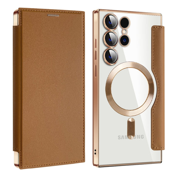 For Samsung Galaxy S25 Ultra 5G Shield MagSafe RFID Anti-theft Leather Phone Case(Brown)