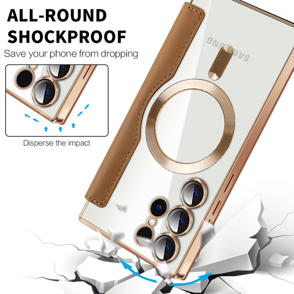 For Samsung Galaxy S25 Ultra 5G Shield MagSafe RFID Anti-theft Leather Phone Case(Brown)