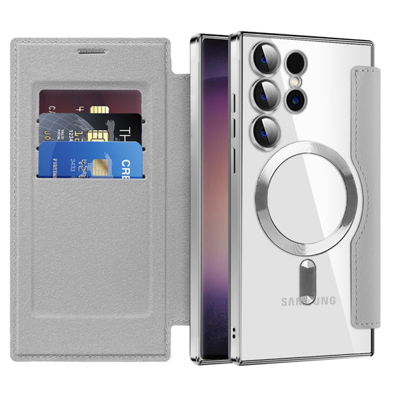 For Samsung Galaxy S25 Ultra 5G Shield MagSafe RFID Anti-theft Leather Phone Case(Grey)