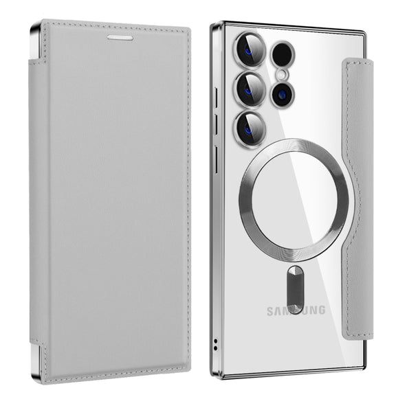 For Samsung Galaxy S25 Ultra 5G Shield MagSafe RFID Anti-theft Leather Phone Case(Grey)