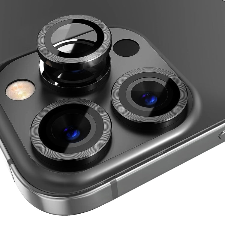 For iPhone 15 Pro / 15 Pro Max NORTHJO Camera Lens Protector Tempered Glass CD Vein Metal Ring Film(Black)