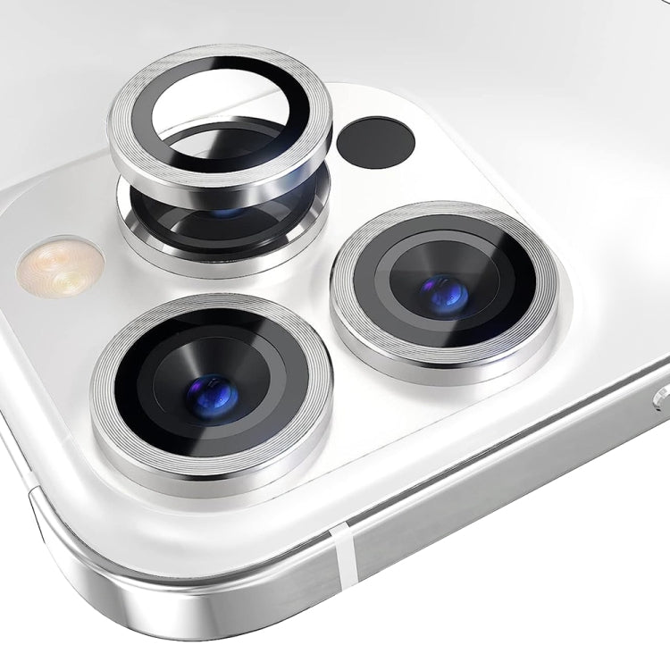 For iPhone 15 Pro / 15 Pro Max NORTHJO Camera Lens Protector Tempered Glass CD Vein Metal Ring Film(Silver)
