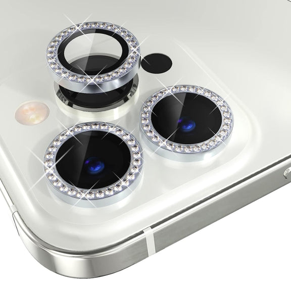 For iPhone 15 Pro / 15 Pro Max NORTHJO Camera Lens Protector Tempered Glass Metal Rhinestone Ring Film(Silver)