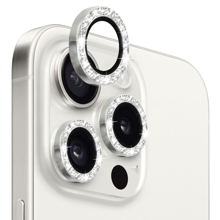 For iPhone 15 Pro / 15 Pro Max NORTHJO Camera Lens Protector Tempered Glass Bling Glitter Metal Ring Film(Silver)