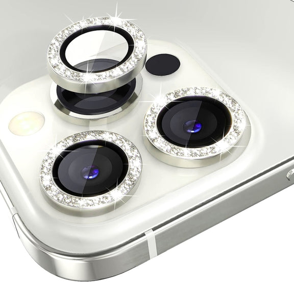 For iPhone 15 Pro / 15 Pro Max NORTHJO Camera Lens Protector Tempered Glass Bling Glitter Metal Ring Film(Silver)