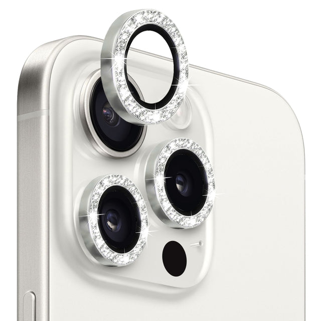 For iPhone 15 Pro / 15 Pro Max NORTHJO Camera Lens Protector Tempered Glass Bling Glitter Metal Ring Film(Silver)