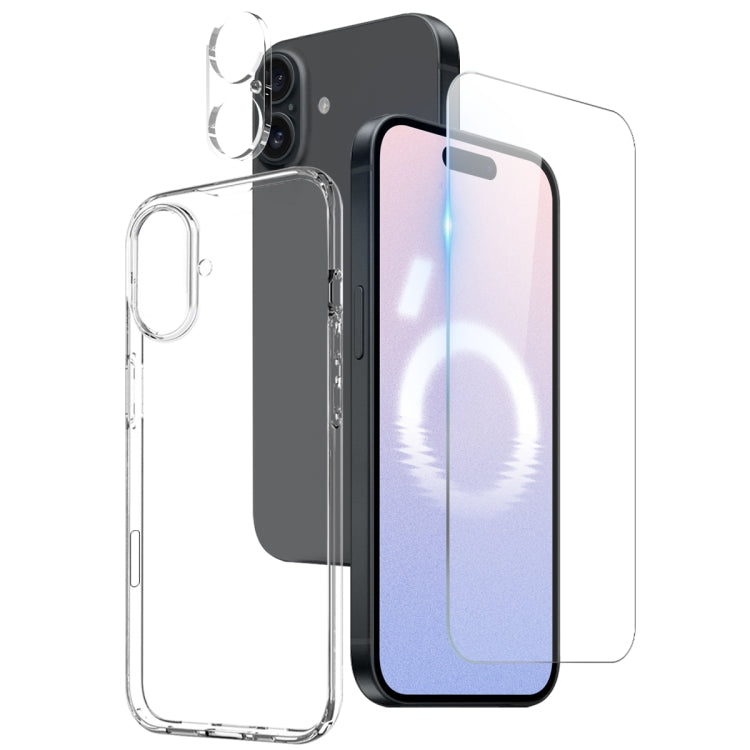 For iPhone 16 Plus NORTHJO 3 in 1 TPU Phone Case with Screen Film and Lens Film(Clear)