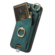 For iPhone 16e Retro Skin-feel Ring Card Bag Phone Case with Hang Loop(Green)