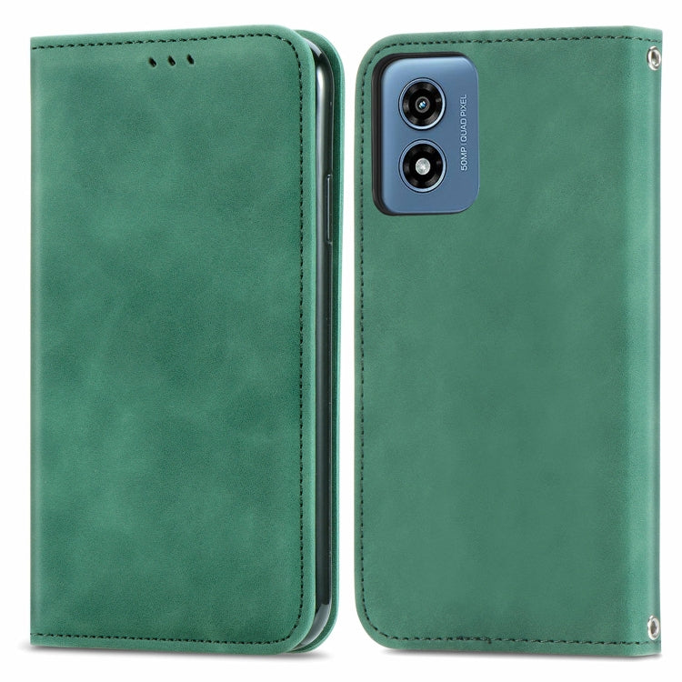 For Motorola Moto G Play 2024 Retro Skin Feel Magnetic Flip Leather Phone Case(Green)