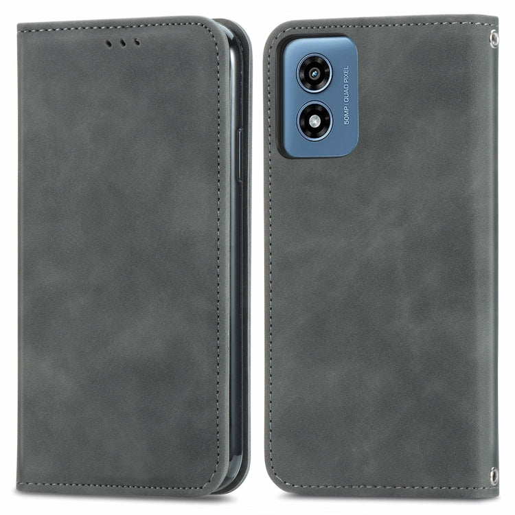 For Motorola Moto G Play 2024 Retro Skin Feel Magnetic Flip Leather Phone Case(Grey)