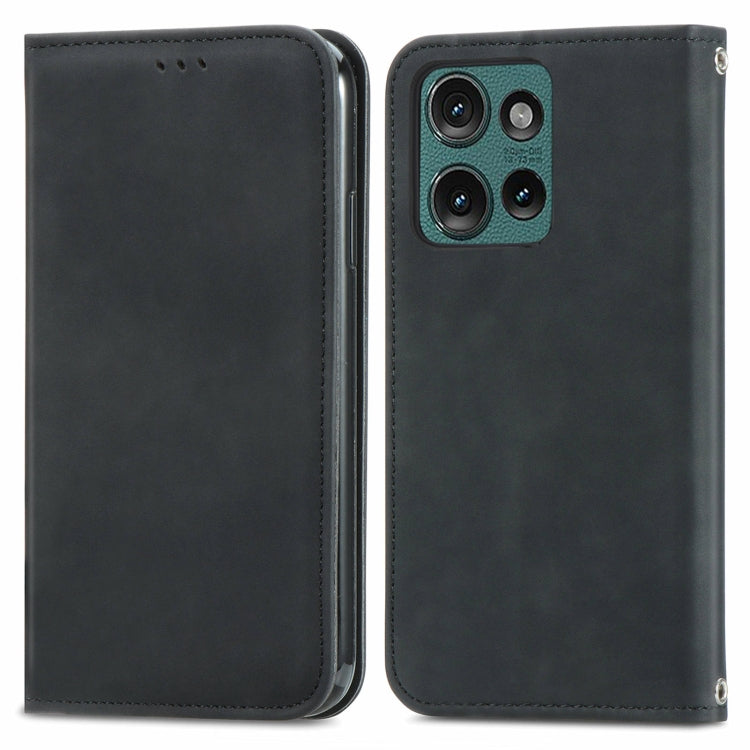 For Motorola Edge 2024 Retro Skin Feel Magnetic Flip Leather Phone Case(Black)