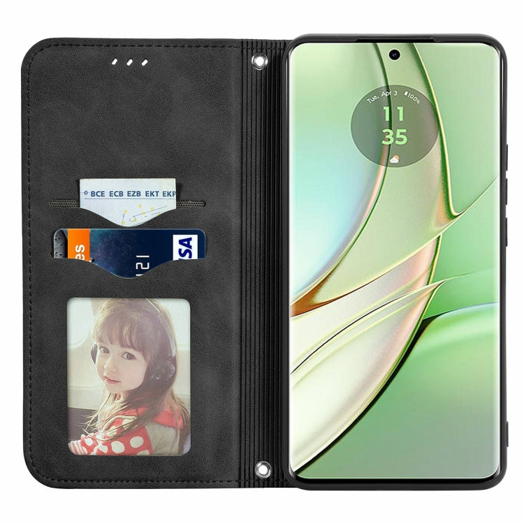 For Motorola Edge 2024 Retro Skin Feel Magnetic Flip Leather Phone Case(Black)