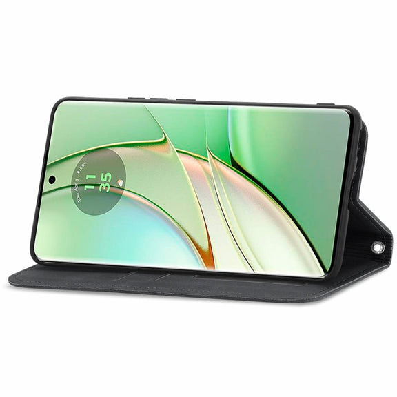 For Motorola Edge 2024 Retro Skin Feel Magnetic Flip Leather Phone Case(Black)
