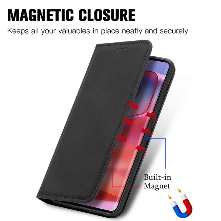 For Motorola Edge 2024 Retro Skin Feel Magnetic Flip Leather Phone Case(Black)