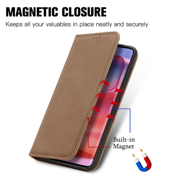 For Motorola Edge 2024 Retro Skin Feel Magnetic Flip Leather Phone Case(Brown)