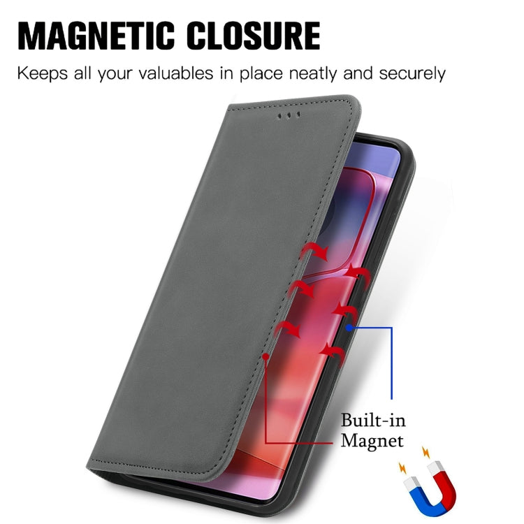 For Motorola Edge 2024 Retro Skin Feel Magnetic Flip Leather Phone Case(Grey)