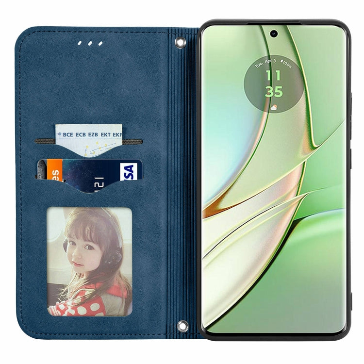For Motorola Edge 2024 Retro Skin Feel Magnetic Flip Leather Phone Case(Blue)